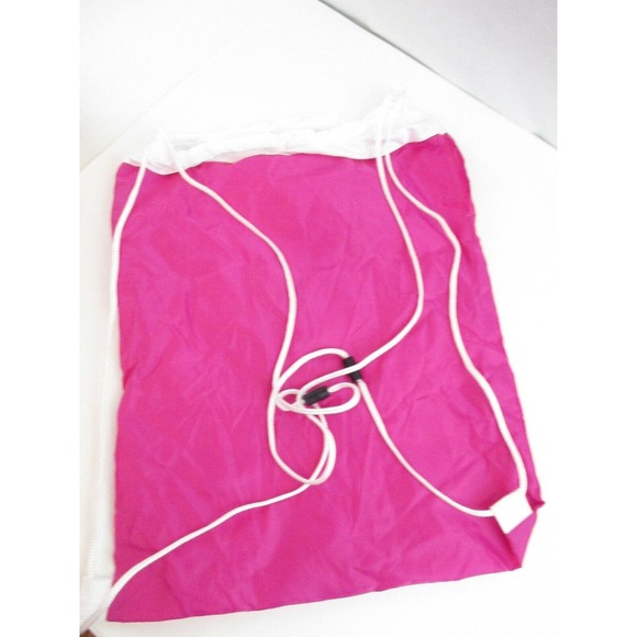 BAB Backpack Cinch Bag Drawstring Tote Pink/White - Picture 3 of 3